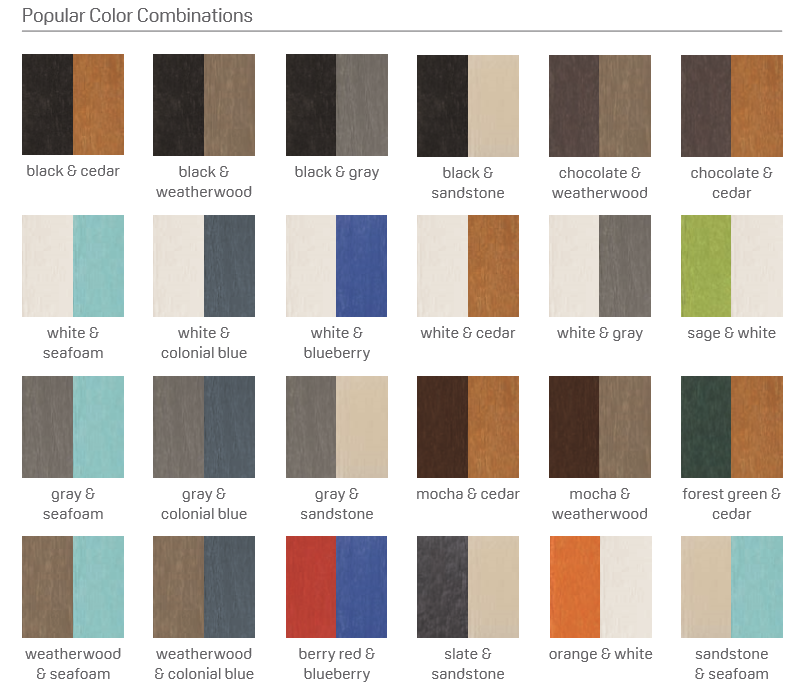 Discover the most popular color combinations for the full Breezesta line of premium outdoor recycled poly lumber furniture.